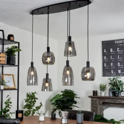 Suspension Verre Fumé-hofstein Suspension Kenong Noir, 6 lumières