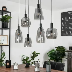 Suspension Verre Fumé-hofstein Suspension Kenong Noir, 6 lumières