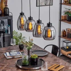 Suspension Verre Fumé-hofstein Suspension Kenong Noir, 4 lumières