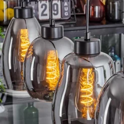 Suspension Verre Fumé-hofstein Suspension Kenong Noir, 4 lumières