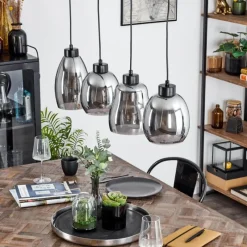 Suspension Verre Fumé-hofstein Suspension Kenong Noir, 4 lumières