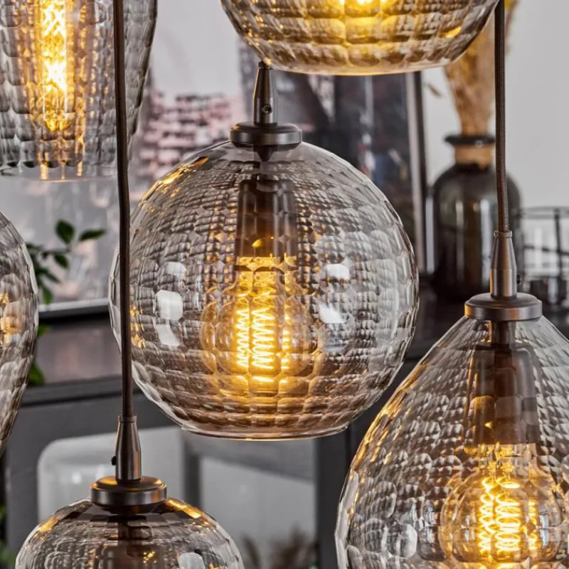 Suspension Verre Fumé-hofstein Suspension Kerang Noir, 7 lumières