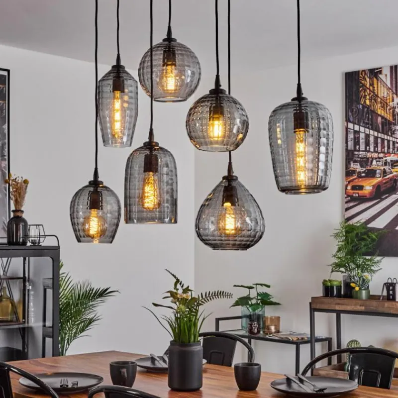 Suspension Verre Fumé-hofstein Suspension Kerang Noir, 7 lumières