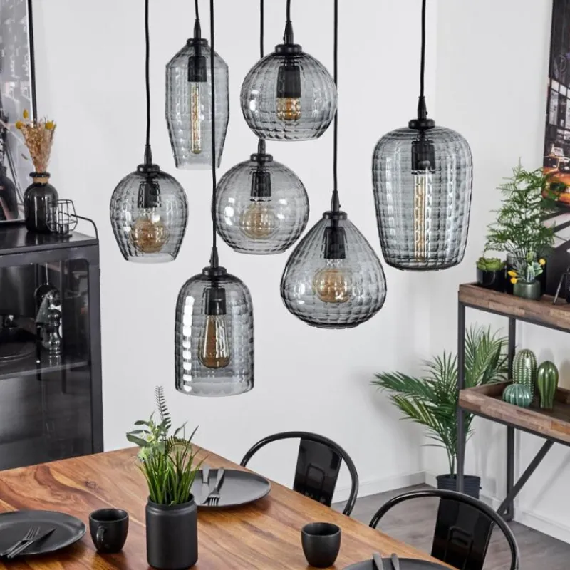 Suspension Verre Fumé-hofstein Suspension Kerang Noir, 7 lumières