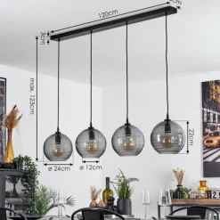 Suspension Verre Fumé-hofstein Suspension Kerang Noir, 4 lumières