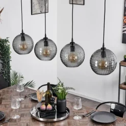 Suspension Verre Fumé-hofstein Suspension Kerang Noir, 4 lumières