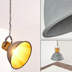 Lampes Industrielles-hofstein Suspension Kinzua Gris, Bois clair, Pierre, 1 lumière