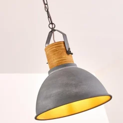 Lampes Industrielles-hofstein Suspension Kinzua Gris, Bois clair, Pierre, 1 lumière