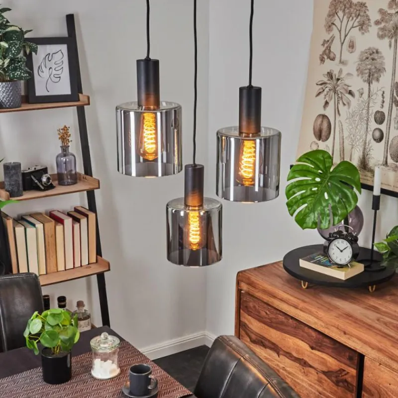 Suspension Verre Fumé-hofstein Suspension Klemtoo Noir, 3 lumières