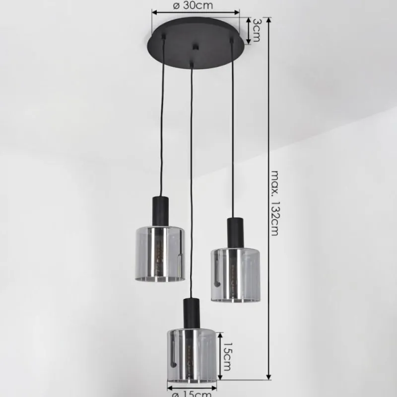 Suspension Verre Fumé-hofstein Suspension Klemtoo Noir, 3 lumières