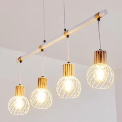 Lampes Vintages & Rétros-hofstein Suspension Koler Bois clair, Blanc, 4 lumières