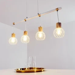 Lampes Vintages & Rétros-hofstein Suspension Koler Bois clair, Blanc, 4 lumières
