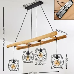 Lampes En Bois-hofstein Suspension Kotor Bois clair, Noir, 4 lumières