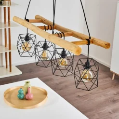Lampes En Bois-hofstein Suspension Kotor Bois clair, Noir, 4 lumières