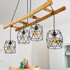 Lampes En Bois-hofstein Suspension Kotor Bois clair, Noir, 4 lumières