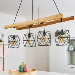 Lampes En Bois-hofstein Suspension Kotor Bois clair, Noir, 4 lumières