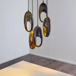 Lampes Vintages & Rétros-hofstein Suspension Lamington Noir, Argenté, 5 lumières