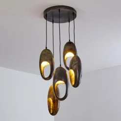 Lampes Vintages & Rétros-hofstein Suspension Lamington Noir, Argenté, 5 lumières