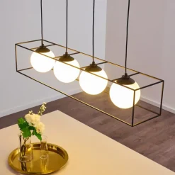 hofstein Suspension Legano Noir, Blanc, 4 lumières