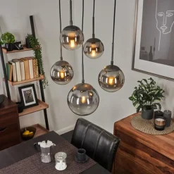 Suspension Verre Fumé-hofstein Suspension Leissigen Argent Oxydé, 5 lumières