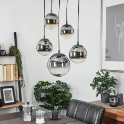 Suspension Verre Fumé-hofstein Suspension Leissigen Argent Oxydé, 5 lumières