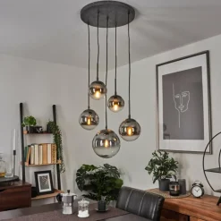 Suspension Verre Fumé-hofstein Suspension Leissigen Argent Oxydé, 5 lumières