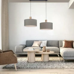 Lampes En Tissu-Luminaires Leuchten Direkt Suspension Leuchten-Direkt LINEN Écru, Noir, 2 lumières