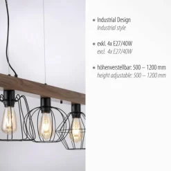 Lampes Vintages & Rétros-Luminaires Leuchten Direkt Suspension Leuchten-Direkt KASKA Bois foncé, Noir, 4 lumières