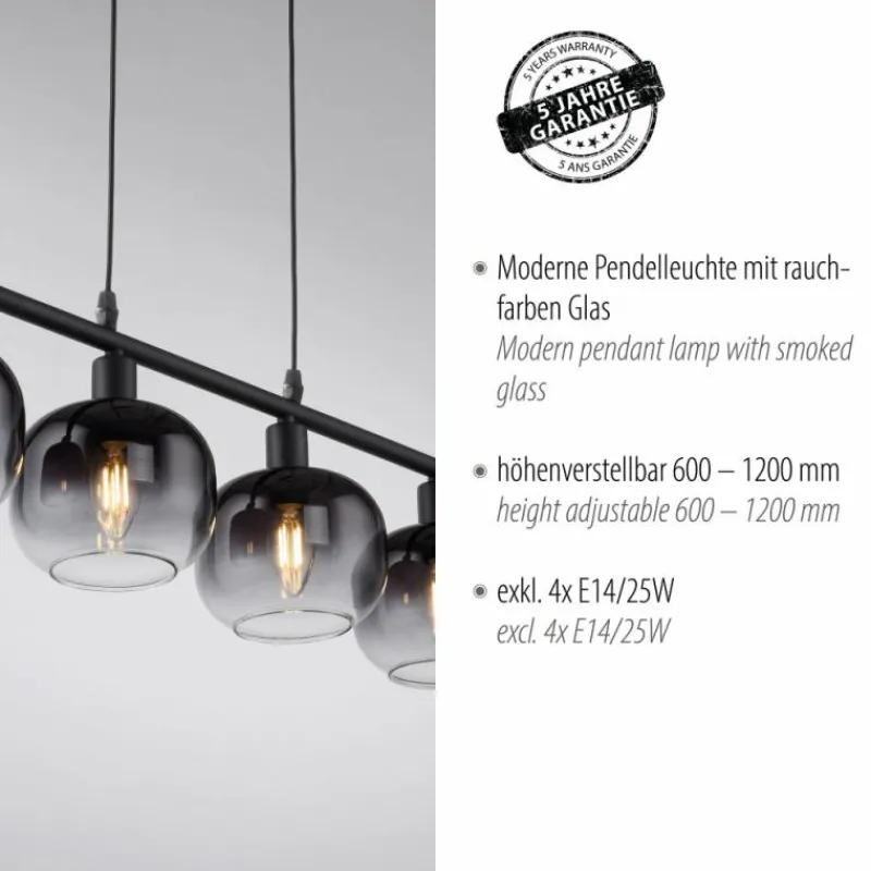 Suspension Verre Fumé-Luminaires Leuchten Direkt Suspension Leuchten-Direkt ZEA Noir, 4 lumières