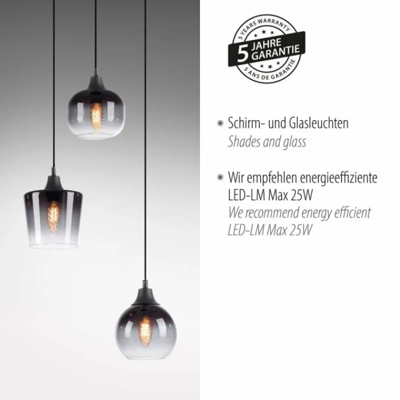 Suspension Verre Fumé-Luminaires Leuchten Direkt Suspension Leuchten-Direkt ZEA Noir, 3 lumières