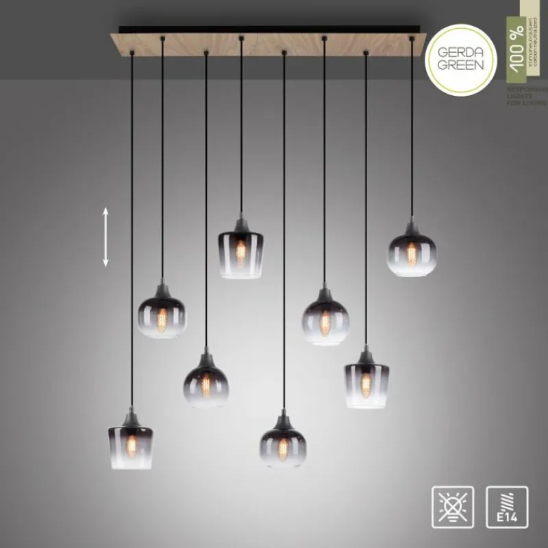 Suspension Verre Fumé-Luminaires Leuchten Direkt Suspension Leuchten-Direkt GREEN ZEA Écru, Noir, 8 lumières