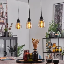 Lampes Vintages & Rétros-hofstein Suspension Lissade Noir, 3 lumières
