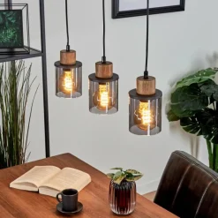 Suspension Verre Fumé-hofstein Suspension Loursin Noir, 3 lumières