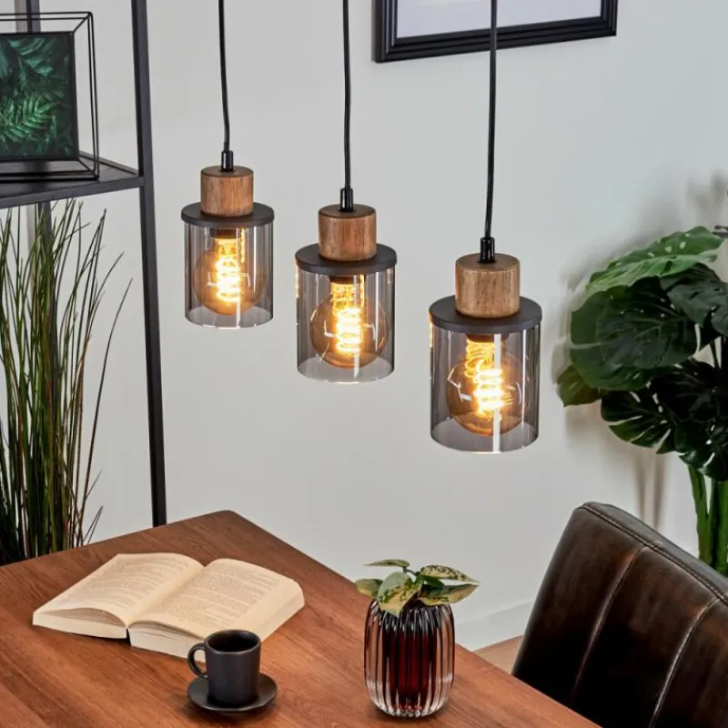 Suspension Verre Fumé-hofstein Suspension Loursin Noir, 3 lumières