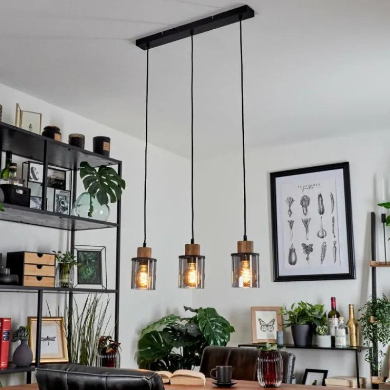 Suspension Verre Fumé-hofstein Suspension Loursin Noir, 3 lumières