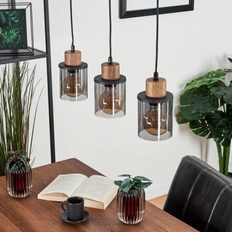 Suspension Verre Fumé-hofstein Suspension Loursin Noir, 3 lumières