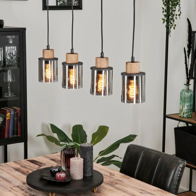 Suspension Verre Fumé-hofstein Suspension Loursin Noir, 4 lumières