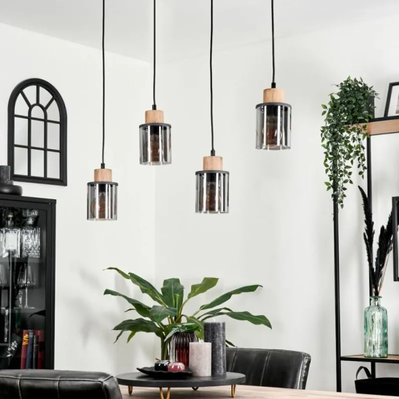 Suspension Verre Fumé-hofstein Suspension Loursin Noir, 4 lumières