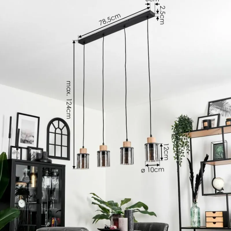 Suspension Verre Fumé-hofstein Suspension Loursin Noir, 4 lumières