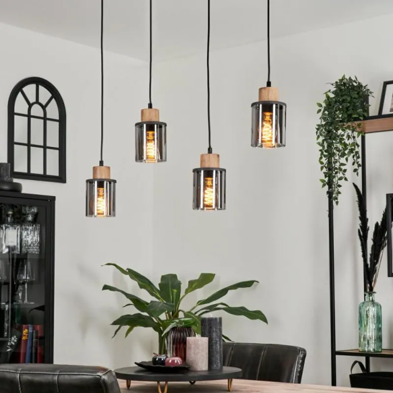 Suspension Verre Fumé-hofstein Suspension Loursin Noir, 4 lumières