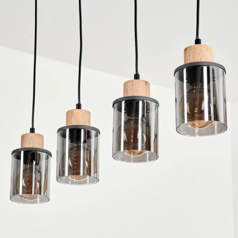 Suspension Verre Fumé-hofstein Suspension Loursin Noir, 4 lumières