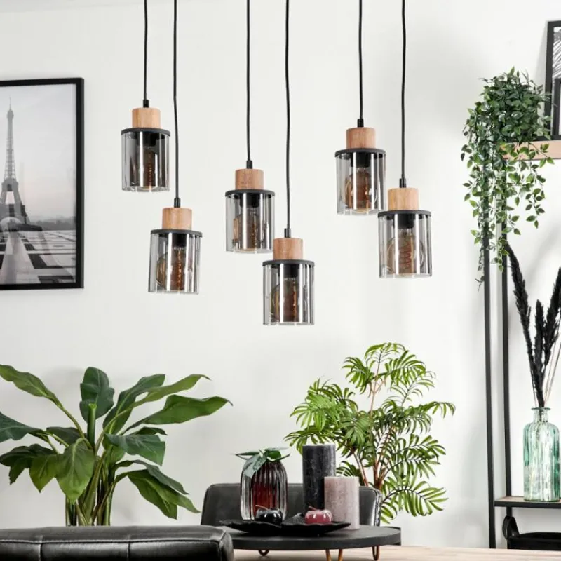 Suspension Verre Fumé-hofstein Suspension Loursin Noir, 6 lumières