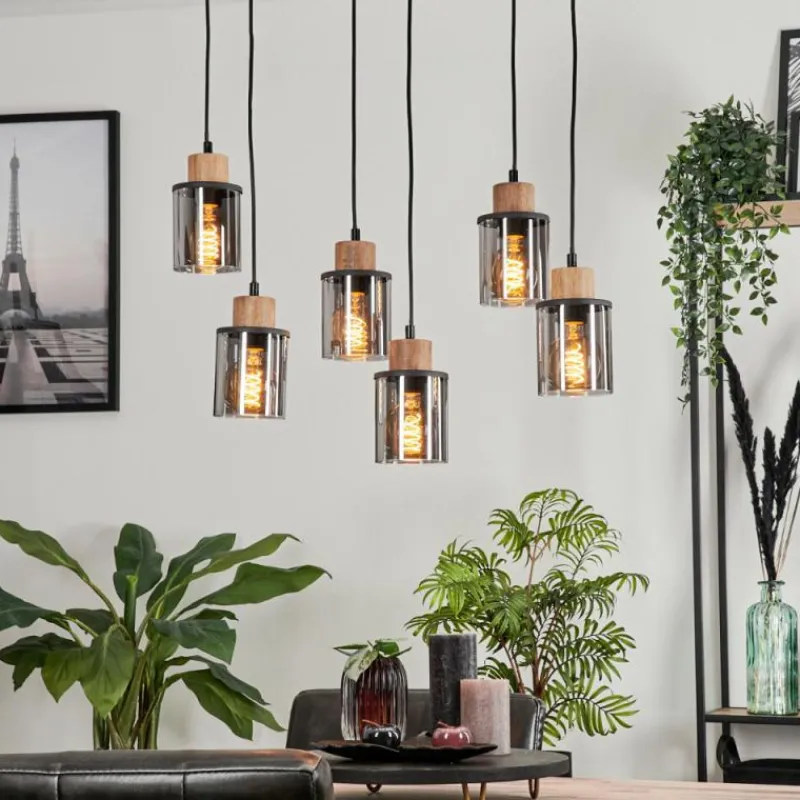 Suspension Verre Fumé-hofstein Suspension Loursin Noir, 6 lumières