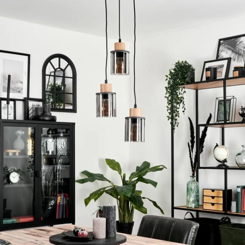 Suspension Verre Fumé-hofstein Suspension Loursin Noir, 3 lumières