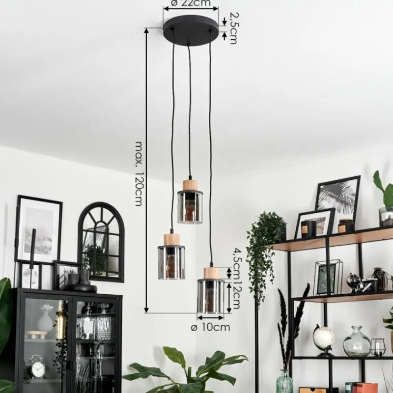 Suspension Verre Fumé-hofstein Suspension Loursin Noir, 3 lumières