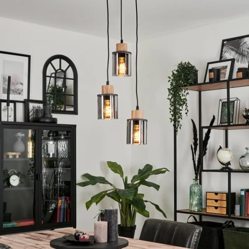 Suspension Verre Fumé-hofstein Suspension Loursin Noir, 3 lumières