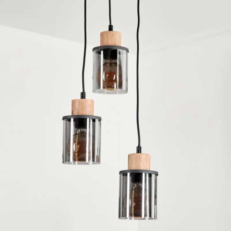 Suspension Verre Fumé-hofstein Suspension Loursin Noir, 3 lumières