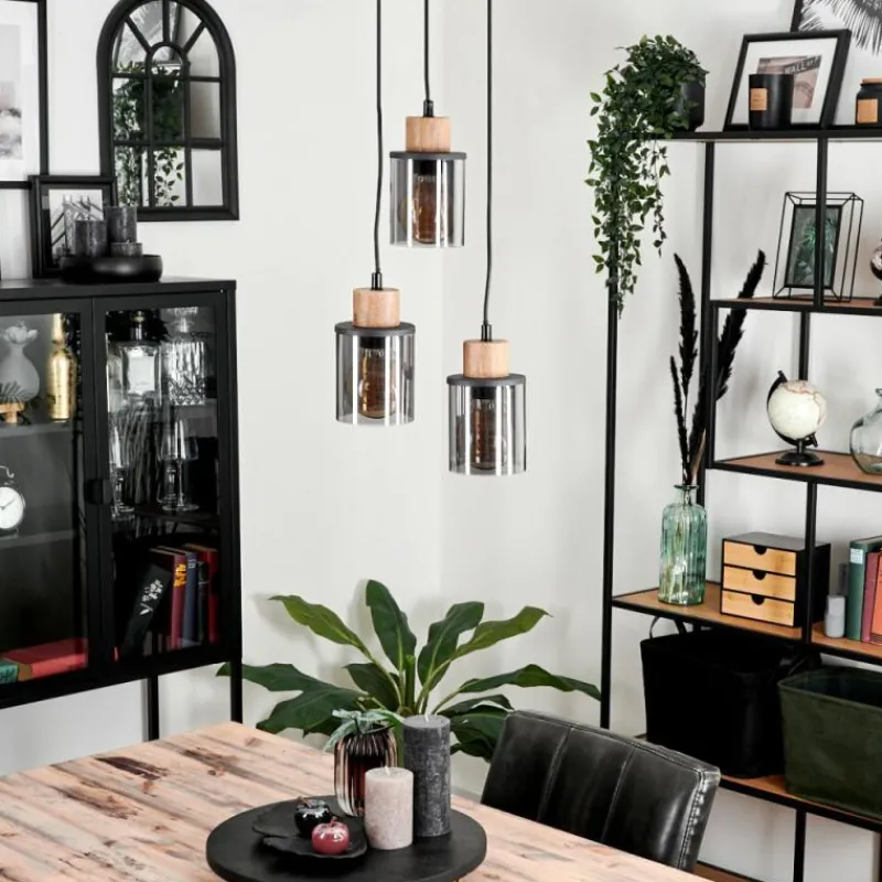 Suspension Verre Fumé-hofstein Suspension Loursin Noir, 3 lumières