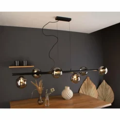 Suspension Verre Fumé-Luce Design Suspension NEPTUN Noir, 6 lumières