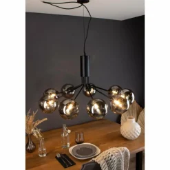 Suspension Verre Fumé-Luce Design Suspension NEPTUN Noir, 9 lumières